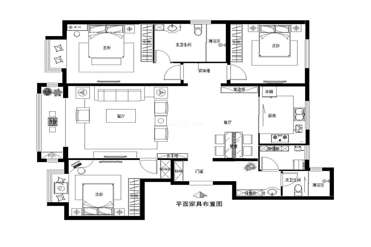 70两房一厅装修效果图，70平两室一厅装修图