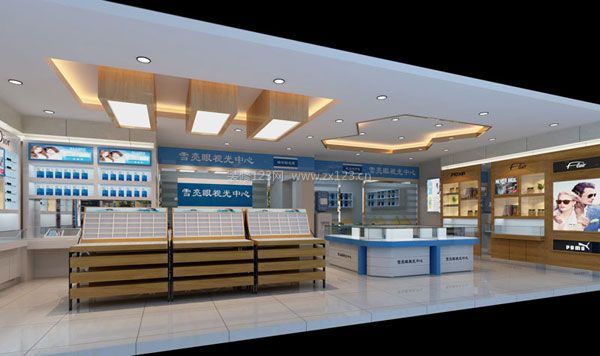 眼镜店装修平面布局、实体效果展柜制作 视光中心效果图