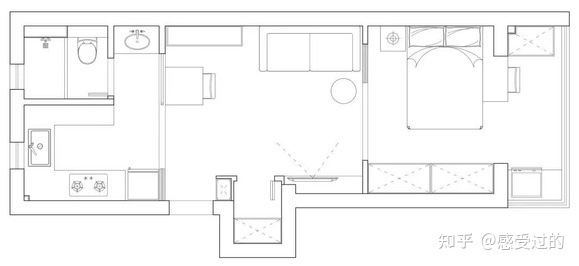 北京比较靠谱的装修公司∶46平的简约风小户型公寓，客餐厨卧卫和玄关阳台都有
